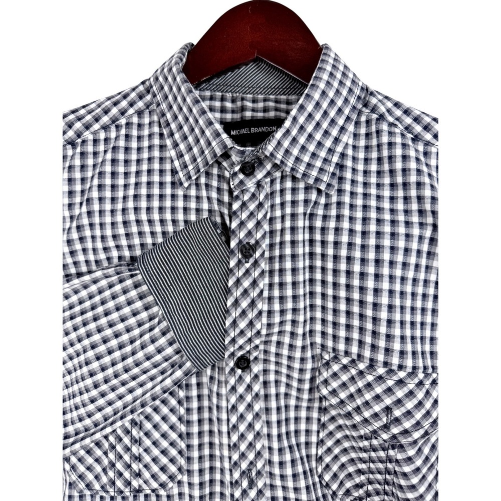 Michael Brandon Mens Long Sleeve Gingham‎ Check Button Down Shirt Size L
